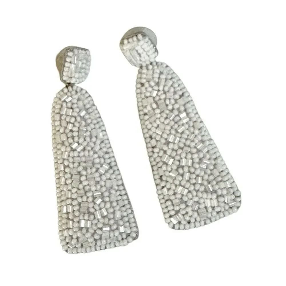 White beaded statement earrings - Picture 2 of 7